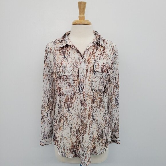 Liz Claiborne Womens Multicolor Popover Blouse Size M Long Sleeve Pockets Casual - Picture 1 of 14